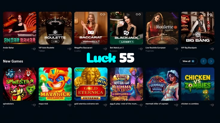 Luck 55 casino presented on mobile device in Pakistan with slots and live games